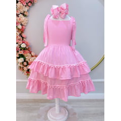 Vestido Infantil Rosa Claro de Alça Casual Luxo