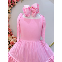 Vestido Infantil Rosa Claro de Alça Casual Luxo