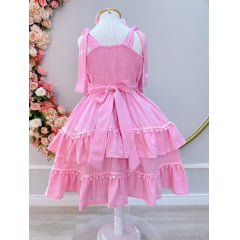 Vestido Infantil Rosa Claro de Alça Casual Luxo