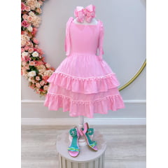 Vestido Infantil Rosa Claro de Alça Casual Luxo