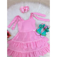 Vestido Infantil Rosa Claro de Alça Casual Luxo