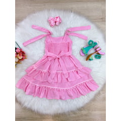 Vestido Infantil Rosa Claro de Alça Casual Luxo