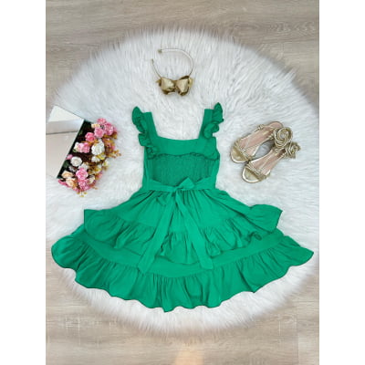 Vestido Infantil Verde Bandeira de Alça Casual Luxo