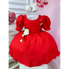 Vestido Infantil Vermelho Broche Flores Aplique Borboletas