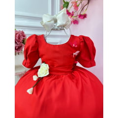 Vestido Infantil Vermelho Broche Flores Aplique Borboletas