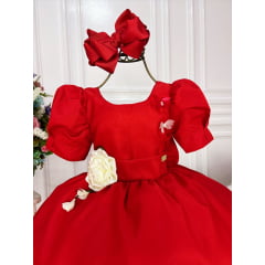 Vestido Infantil Vermelho Broche Flores Aplique Borboletas