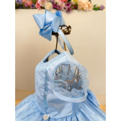 Vestido Infantil Frozen Anna Elza Azul Festas Luxo
