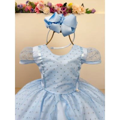 Vestido Infantil Frozen Anna Elza Azul Festas Luxo