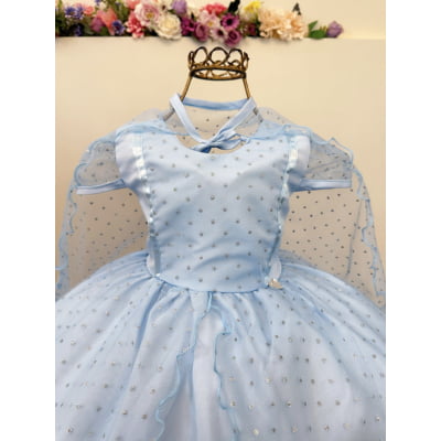 Vestido Infantil Frozen Anna Elza Azul Festas Luxo