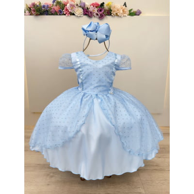 Vestido Infantil Frozen Anna Elza Azul Festas Luxo