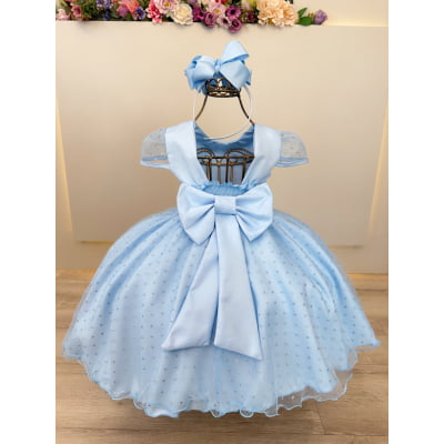 Vestido Infantil Frozen Anna Elza Azul Festas Luxo