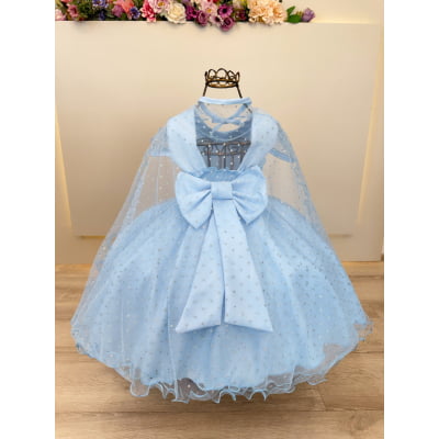Vestido Infantil Frozen Anna Elza Azul Festas Luxo