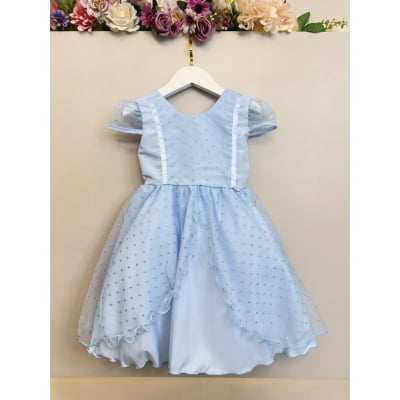 Vestido Infantil Frozen Anna Elza Azul Festas Luxo