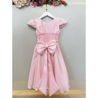 Vestido Infantil Rosa Busto C/ Nervuras Flores Festas Luxo