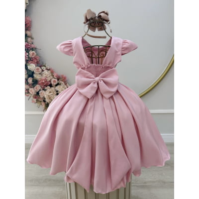 Vestido Infantil Rose Busto C/ Nervuras Flores Festas Luxo