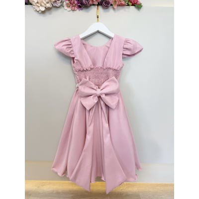 Vestido Infantil Rose Busto C/ Nervuras Flores Festas Luxo