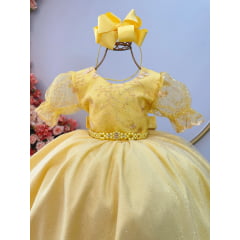 Vestido Infantil Amarelo Com Renda Festas Daminhas Luxo