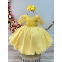 Vestido Infantil Amarelo Com Renda Festas Daminhas Luxo