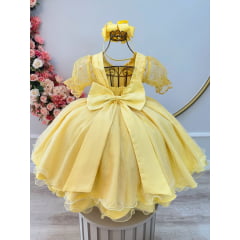 Vestido Infantil Amarelo Com Renda Festas Daminhas Luxo