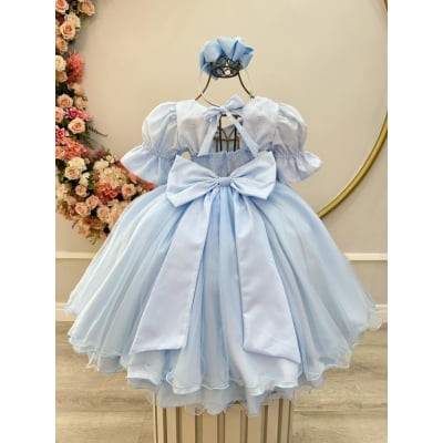 Vestido Infantil Azul Busto Bordado Daminhas Festas Luxo