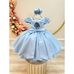 Vestido Infantil Azul C/ Apliques de Flores e Renda Damas