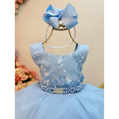 Vestido Infantil Azul Claro Busto C/ Renda Damas Festas