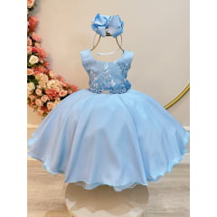 Vestido Infantil Azul Claro Busto C/ Renda Damas Festas