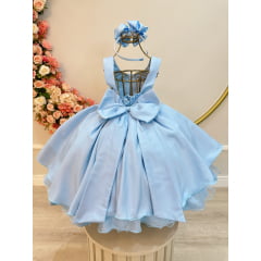 Vestido Infantil Azul Claro Busto C/ Renda Damas Festas