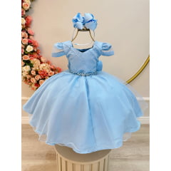 Vestido Infantil Azul Claro Busto Nervura Daminhas Festas