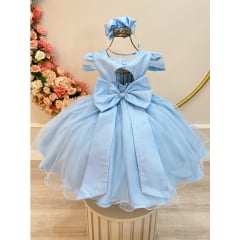 Vestido Infantil Azul Claro Busto Nervura Daminhas Festas