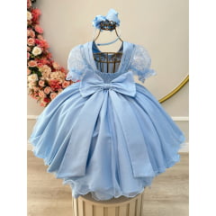 Vestido Infantil Azul Claro Com Renda Festas Daminhas Luxo