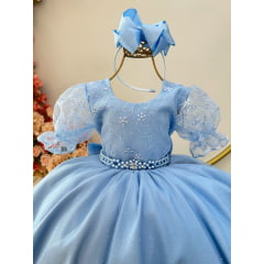 Vestido Infantil Azul Claro Com Renda Festas Daminhas Luxo