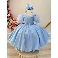 Vestido Infantil Azul Claro Com Renda Festas Daminhas Luxo