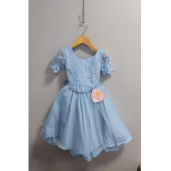 Vestido Infantil Azul Claro Com Renda Luxo Daminhas Festas