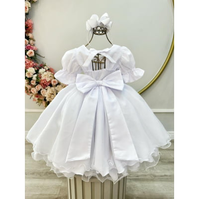 Vestido Infantil Branco Busto Bordado Daminhas Festas Luxo