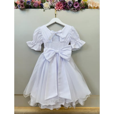 Vestido Infantil Branco Busto Bordado Daminhas Festas Luxo