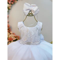 Vestido Infantil Branco Busto C/ Renda Damas Festas