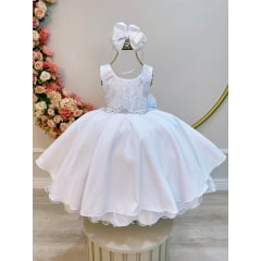 Vestido Infantil Branco Busto C/ Renda Damas Festas