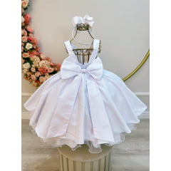 Vestido Infantil Branco Busto C/ Renda Damas Festas