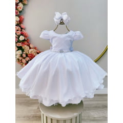 Vestido Infantil Branco Busto Com Nervura Damas Festas