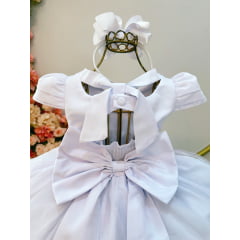 Vestido Infantil Branco Busto Com Nervura Damas Festas