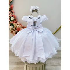 Vestido Infantil Branco Busto Com Nervura Damas Festas