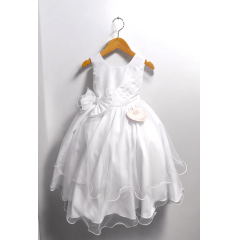 Vestido Infantil Branco Busto Drapeado Aplique de Laço Damas