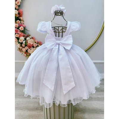 Vestido Infantil Branco Busto Nervura Daminhas Festas Luxo