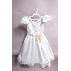 Vestido Infantil Branco C/ Apliques de Flores e Renda Damas