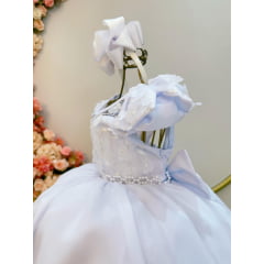 Vestido Infantil Branco C/ Apliques de Flores e Renda Damas