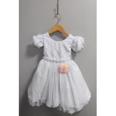 Vestido Infantil Branco C/ Busto Nervura Luxo Daminhas Festas