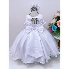 Vestido Infantil Branco C/ Cinto de Pérolas Strass Luxo