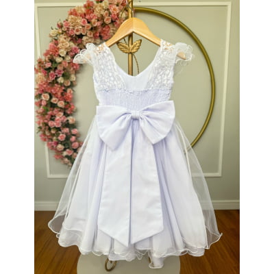 Vestido Infantil Branco C/ Renda e Pérolas Strass Damas