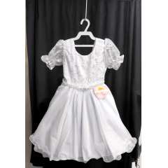 Vestido Infantil Branco C/ Renda Luxo e Cinto Pérolas Damas